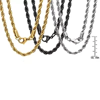 Steeltime Mens 18K Gold Over Stainless Steel Stainless Steel Hypoallergenic 24 Inch Rope Chain Necklace
