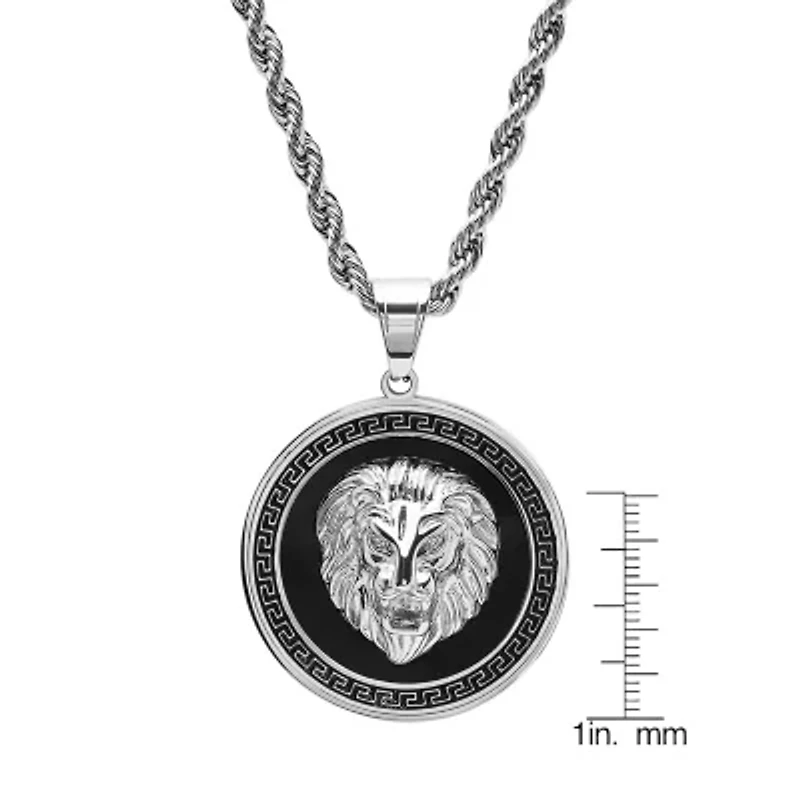 Steeltime Lion Mens Cubic Zirconia Stainless Steel Round Hypoallergenic 24 Inch Pendant Necklace