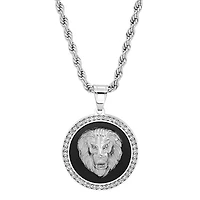 Steeltime Lion Mens Cubic Zirconia Stainless Steel Hypoallergenic 30 Inch Pendant Necklace