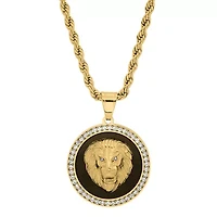 Steeltime Lion Mens Cubic Zirconia 18K Gold Over Stainless Steel Round Hypoallergenic Inch Pendant Necklace