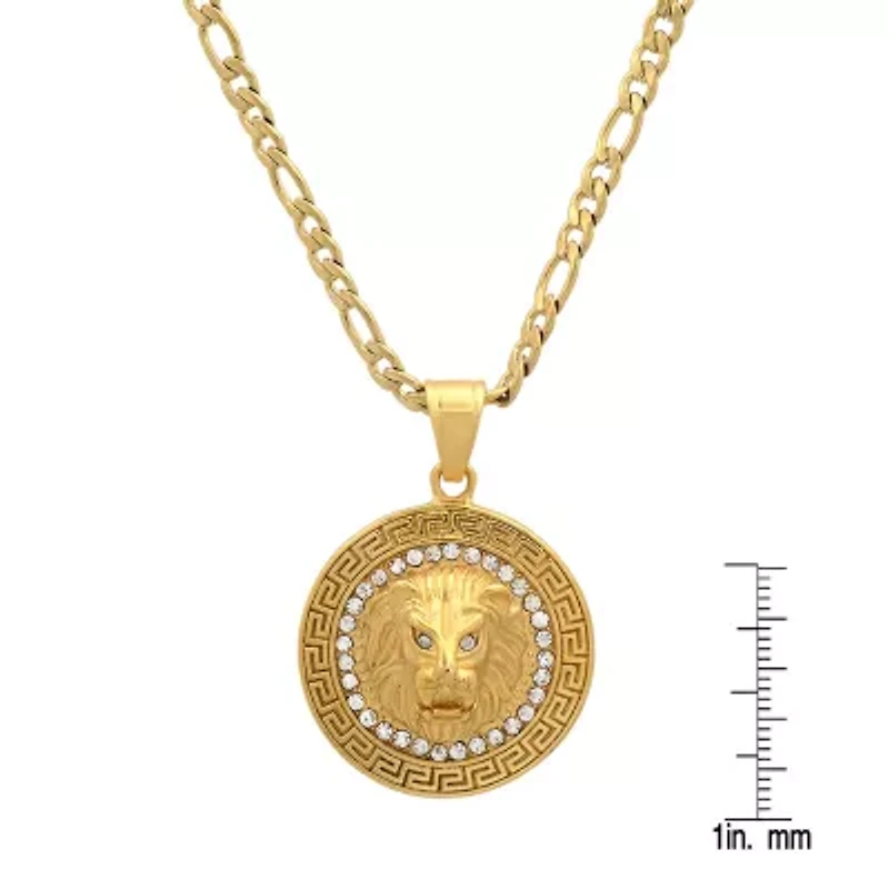 Steeltime Lion Mens Cubic Zirconia 18K Gold Over Stainless Steel Round Hypoallergenic 24 Inch Pendant Necklace