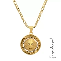 Steeltime Lion Mens Cubic Zirconia 18K Gold Over Stainless Steel Round Hypoallergenic 24 Inch Pendant Necklace