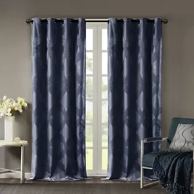 Madison Park Abel Jacquard Grommet Top 100% Blackout Single Curtain Panel