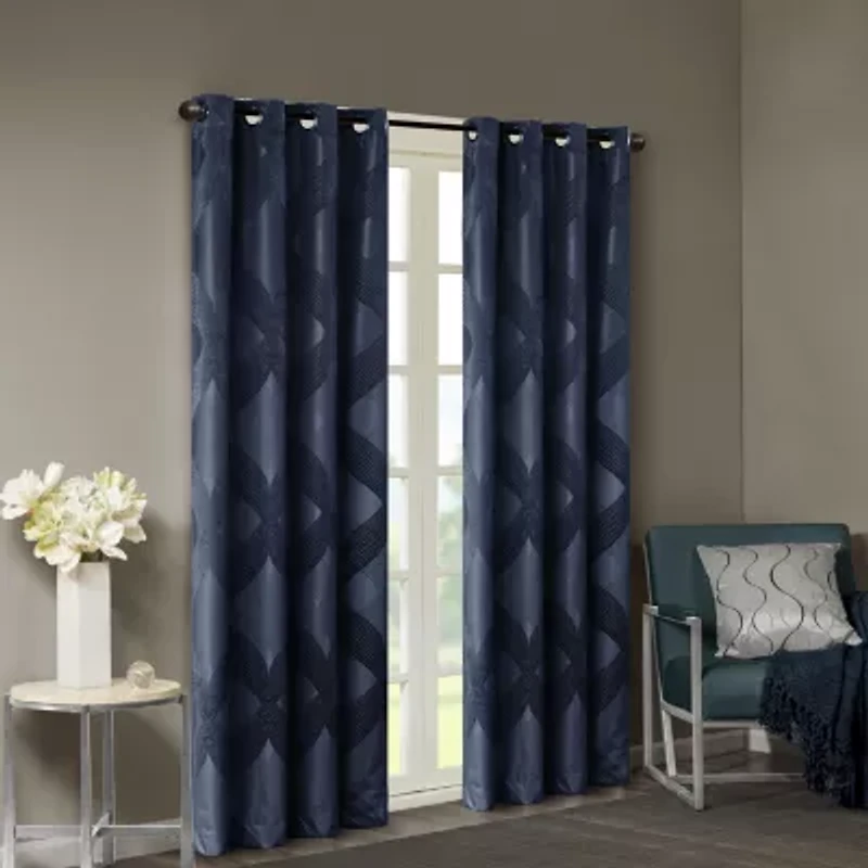 Madison Park Abel Jacquard Grommet Top 100% Blackout Single Curtain Panel