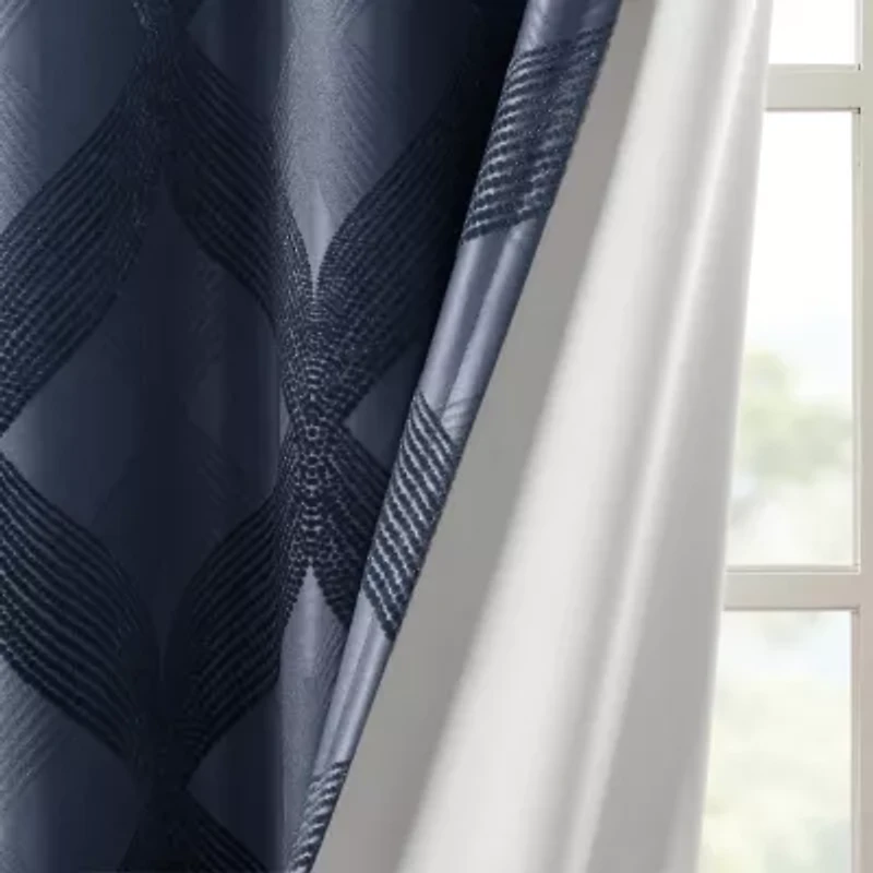 Madison Park Abel Jacquard Grommet Top 100% Blackout Single Curtain Panel