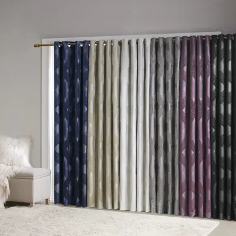 Madison Park Abel Jacquard Grommet Top 100% Blackout Single Curtain Panel