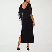 MSK Cape Womens Embellished Short Sleeve Evening Gown