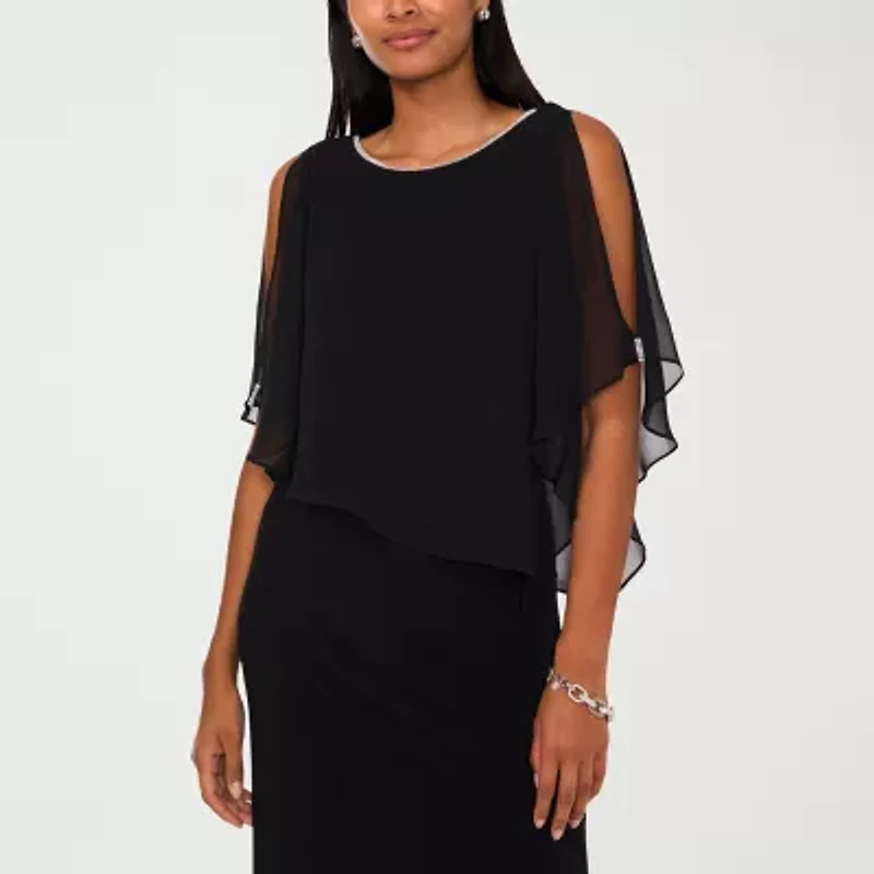 MSK Cape Womens Embellished Elbow Sleeve Evening Gown