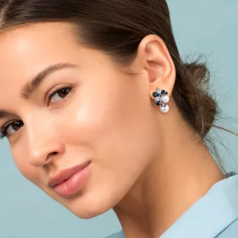Cultured Freshwater Pearl, Genuine London and Sky Blue Topaz Earrings