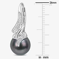 Genuine Black Tahitian Pearl & Diamond Accent Sterling Silver Earrings