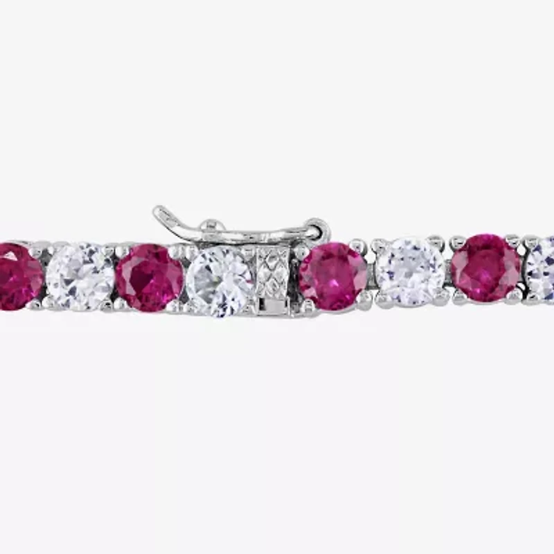 Womens Lab Created Red Ruby Sterling Silver 7.25 Inch Tennis Bracelet