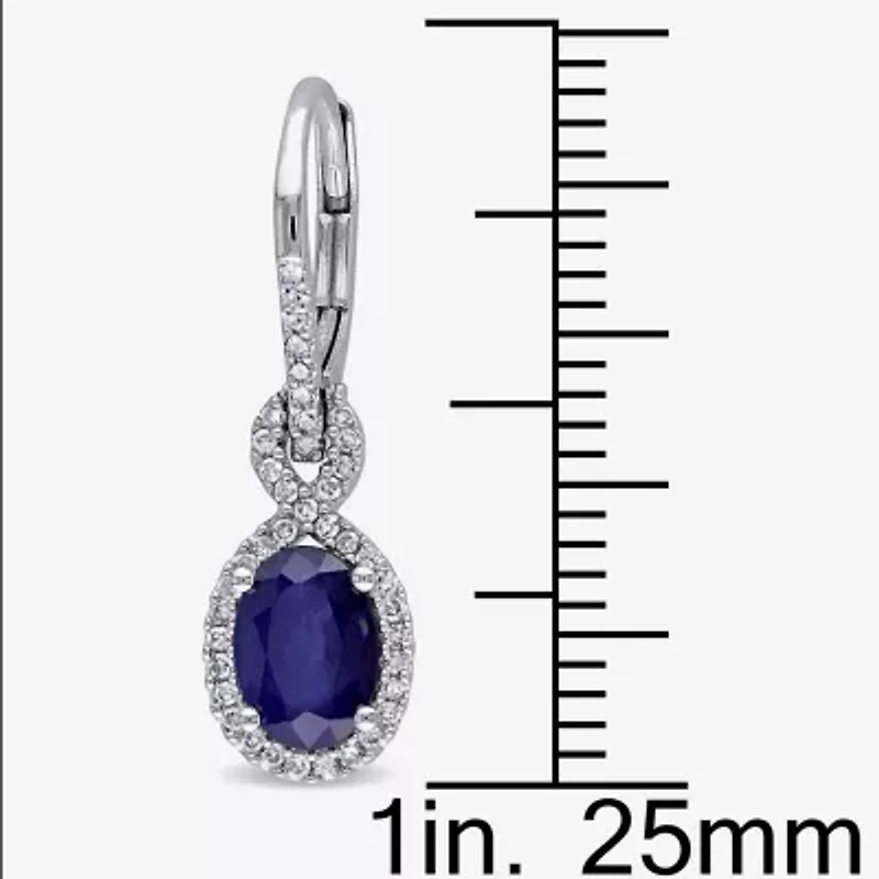 Genuine Sapphire and 1/4 CT. T.W. Diamond Leverback Earrings