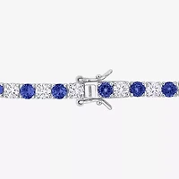 Womens Lab Created Blue Sapphire Sterling Silver 7.25 Inch Tennis Bracelet