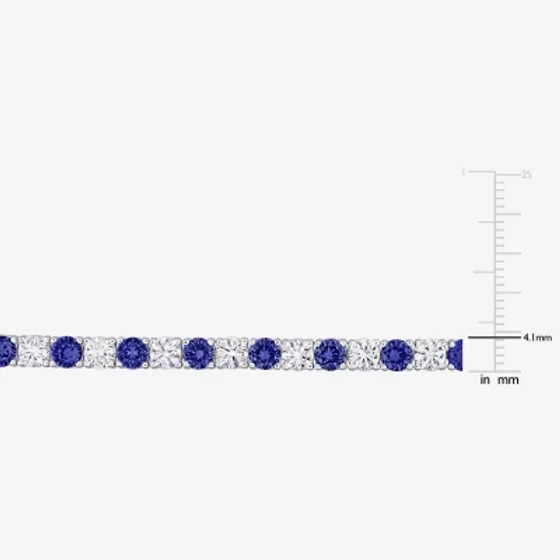 Womens Lab Created Blue Sapphire Sterling Silver 7.25 Inch Tennis Bracelet