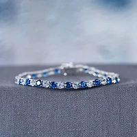 Womens Lab Created Blue Sapphire Sterling Silver 7.25 Inch Tennis Bracelet
