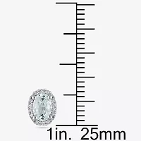 Oval Genuine Aquamarine and Diamond-Accent 10K White Gold Halo Earrings