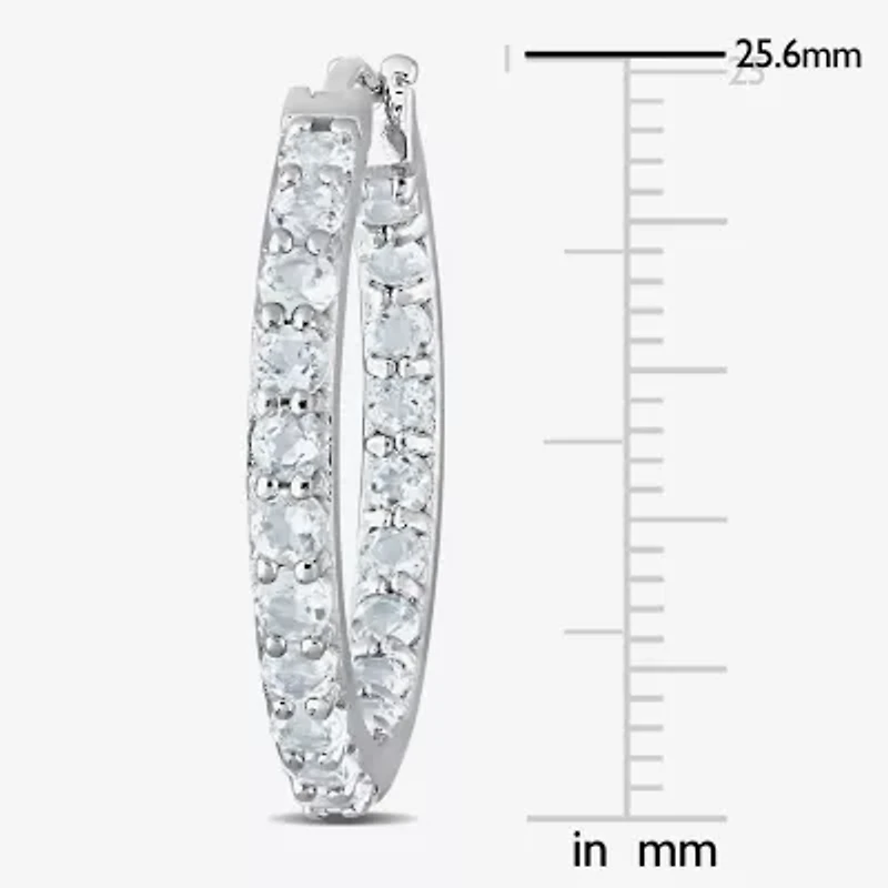 Genuine Aquamarine Sterling Silver Inside-Out Hoop Earrings