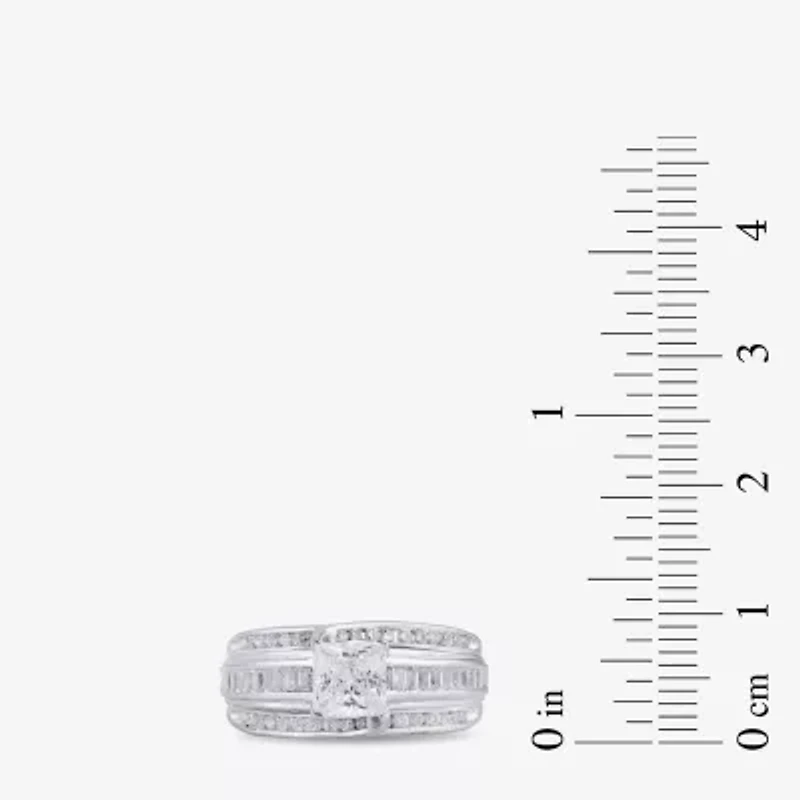 (G / I1) Womens 1 1/2 CT. T.W. Lab Grown White Diamond 10K Gold Side Stone Engagement Ring