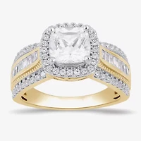 (G / I1) Womens 2 3/4 CT. T.W. Lab Grown White Diamond 10K Gold Cushion Side Stone Halo Engagement Ring