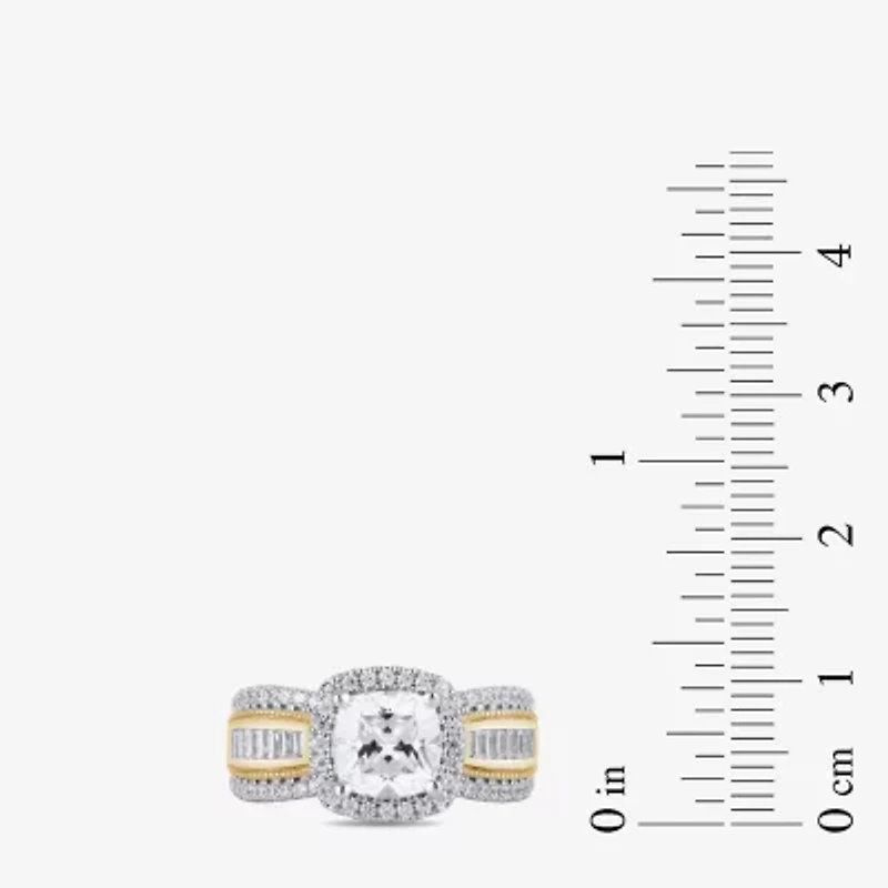 (G / I1) Womens 2 3/4 CT. T.W. Lab Grown White Diamond 10K Gold Cushion Side Stone Halo Engagement Ring