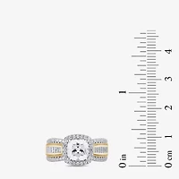 (G / I1) Womens 2 3/4 CT. T.W. Lab Grown White Diamond 10K Gold Cushion Side Stone Halo Engagement Ring