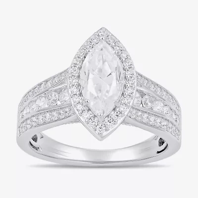 (G / I1) Womens 2 CT. T.W. Lab Grown White Diamond 10K Gold Marquise Side Stone Halo Engagement Ring