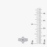 (G / I1) Womens 2 CT. T.W. Lab Grown White Diamond 10K Gold Marquise Side Stone Halo Engagement Ring