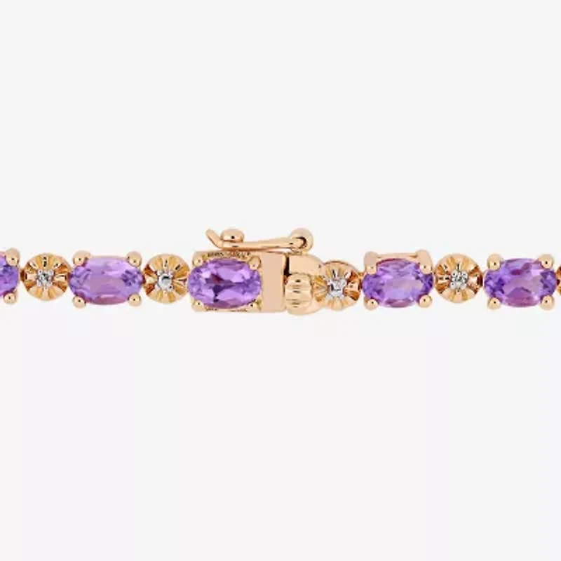Womens Diamond Accent Genuine Purple Amethyst 18K Rose Gold Over Silver Tennis Bracelet