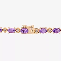 Womens Diamond Accent Genuine Purple Amethyst 18K Rose Gold Over Silver Tennis Bracelet