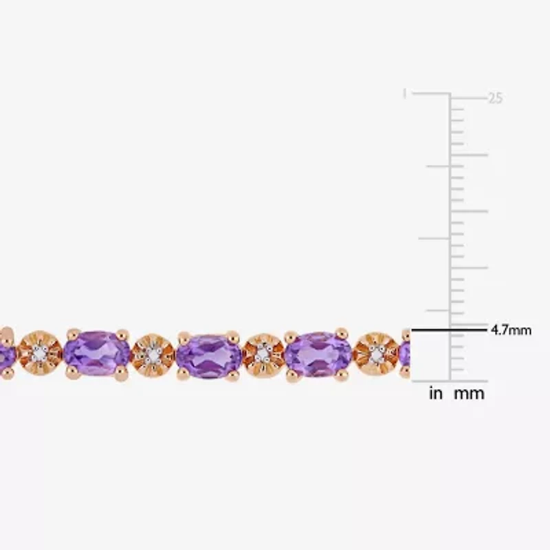 Womens Diamond Accent Genuine Purple Amethyst 18K Rose Gold Over Silver Tennis Bracelet