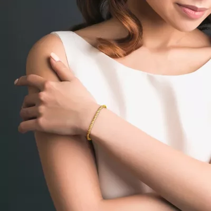 Womens 14K Gold 7.5 Inch Hollow Rope Chain Bracelet