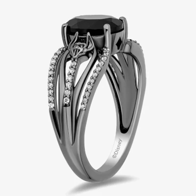 Enchanted Disney Fine Jewelry Villains Womens 1/5 CT. Genuine Black Onyx Sterling Silver Oval Maleficent Cocktail Ring