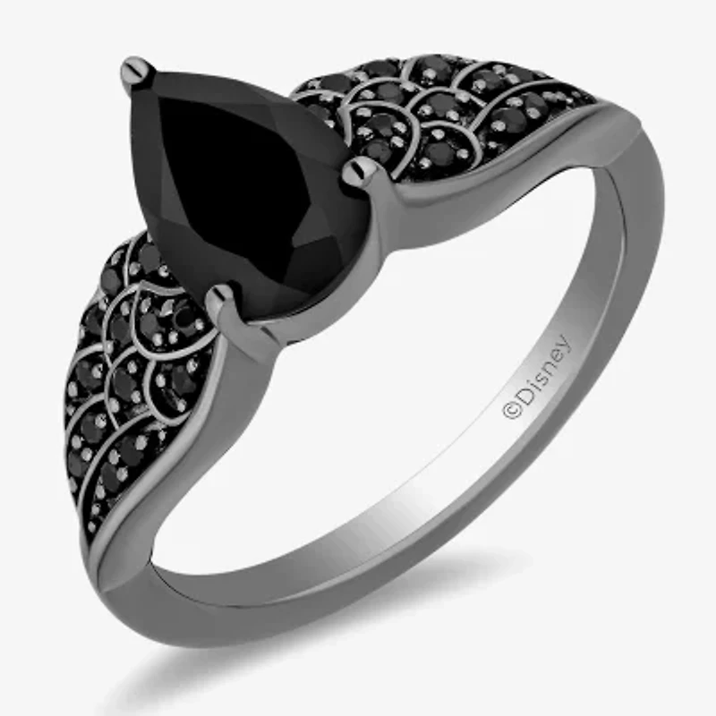 Enchanted Disney Fine Jewelry Villains Womens 1/5 CT. Genuine Black Onyx Sterling Silver Pear Wing Maleficent Cocktail Ring