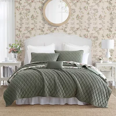 Laura Ashley Solid Diamond Stitch Velvet Quilt Set