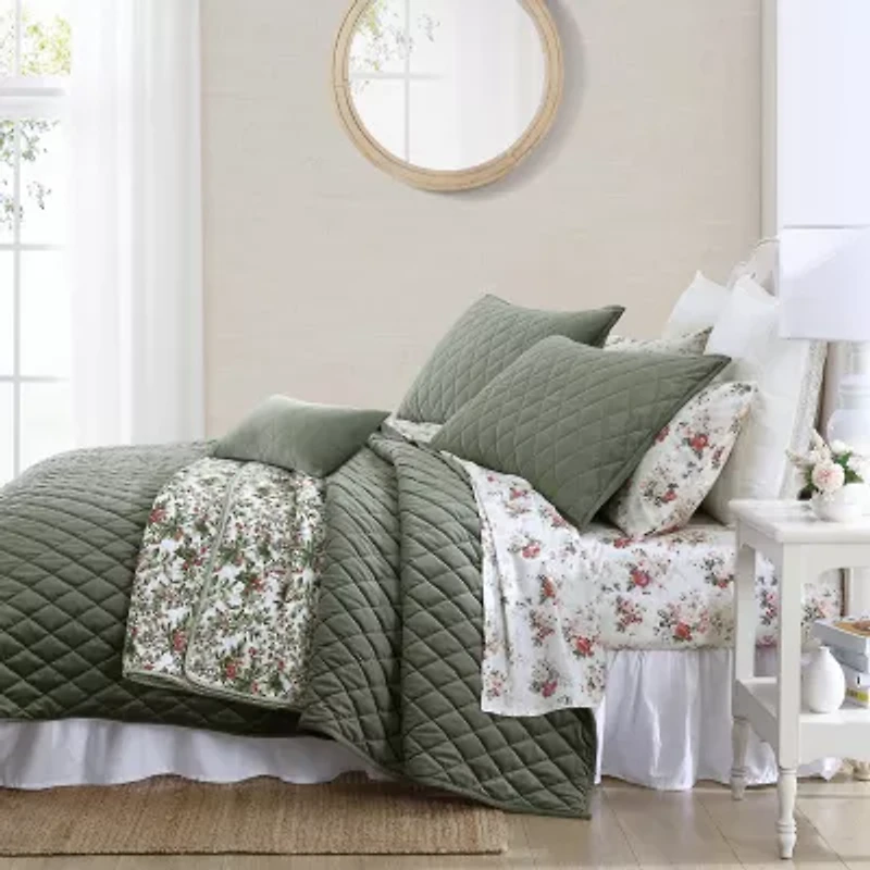Laura Ashley Solid Diamond Stitch Velvet Quilt Set