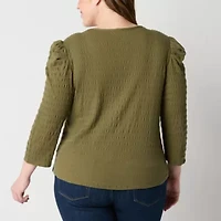 Frye and Co. Womens Split Tie Neck 3/4 Sleeve Plus Blouse