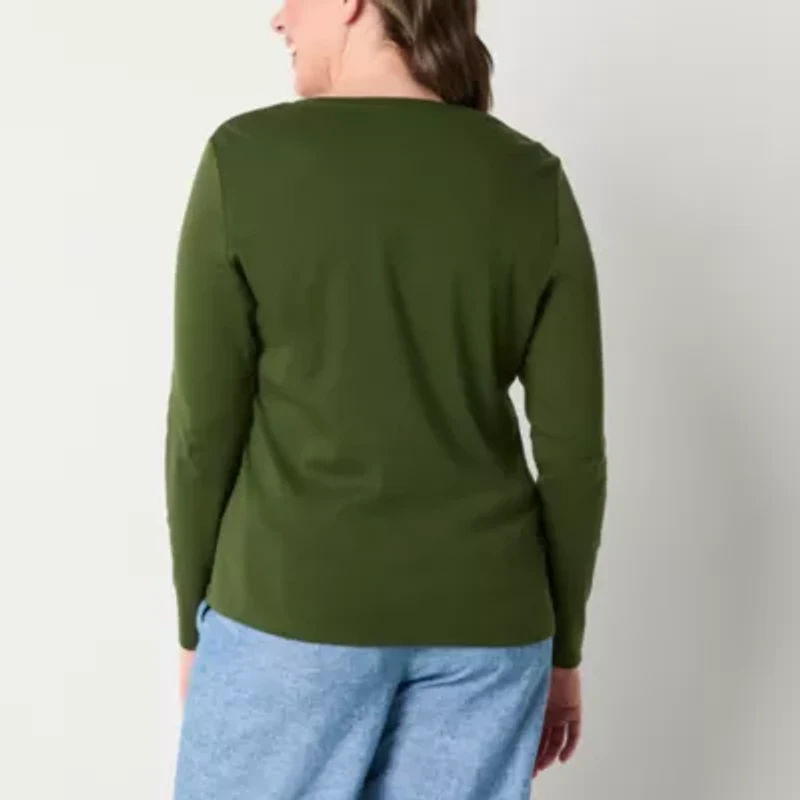 St. John's Bay Womens V Neck Long Sleeve T-Shirt