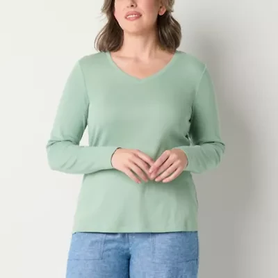 St. John's Bay Womens V Neck Long Sleeve T-Shirt