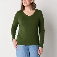 St. John's Bay Womens V Neck Long Sleeve T-Shirt