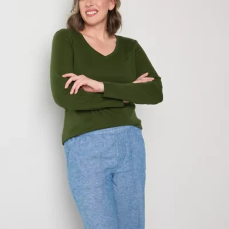 St. John's Bay Womens V Neck Long Sleeve T-Shirt