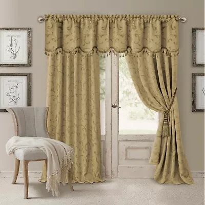 Elrene Home Fashions Mia Swirl Print Jacquard Rod Pocket Back Tab Energy Saving Blackout Single Curtain Panel