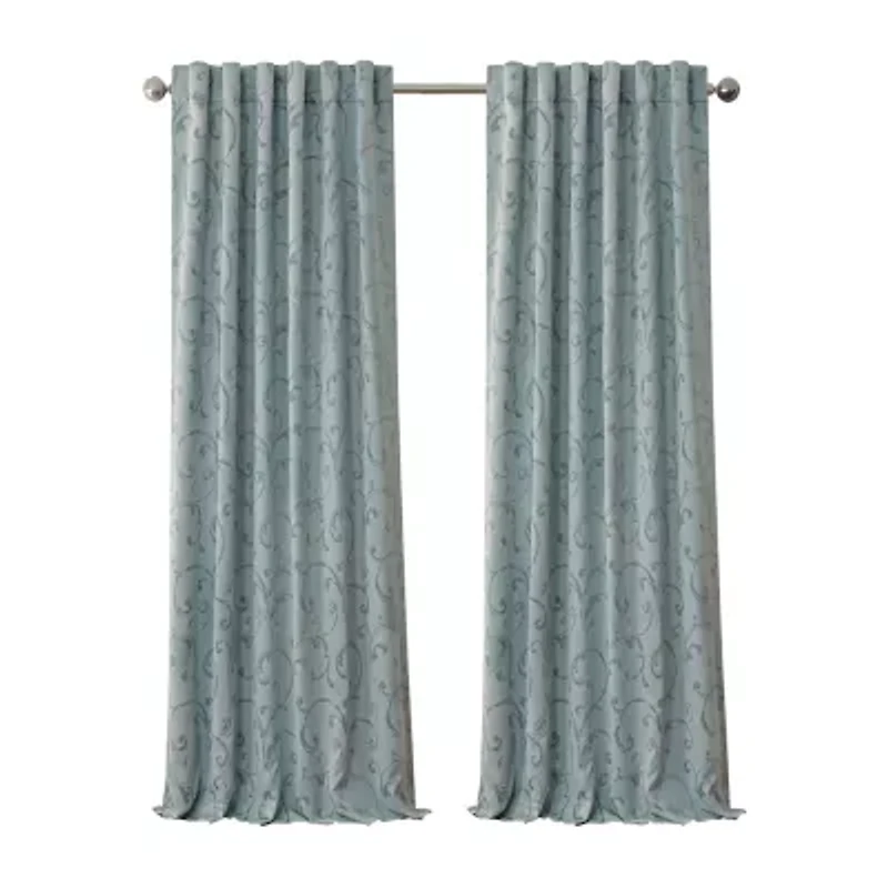 Elrene Home Fashions Mia Swirl Print Jacquard Rod Pocket Back Tab Energy Saving Blackout Single Curtain Panel