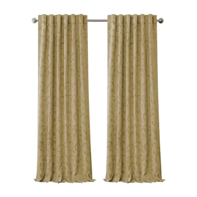 Elrene Home Fashions Mia Swirl Print Jacquard Rod Pocket Back Tab Energy Saving Blackout Single Curtain Panel