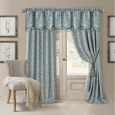 Elrene Home Fashions Mia Swirl Print Jacquard Rod Pocket Back Tab Energy Saving Blackout Single Curtain Panel
