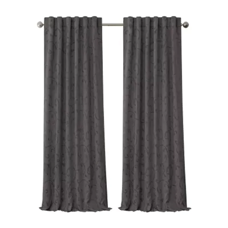 Elrene Home Fashions Mia Swirl Print Jacquard Rod Pocket Back Tab Energy Saving Blackout Single Curtain Panel