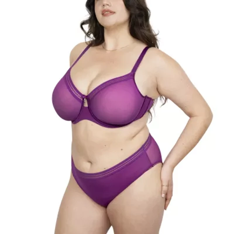 Curvy Couture Sheer Mesh w/ Trim Bra- 1634