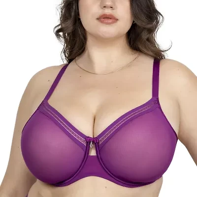 Curvy Couture Sheer Mesh w/ Trim Bra- 1634