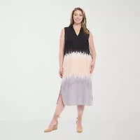 London Times Womens Sleeveless Tie Dye Plus Maxi Dress