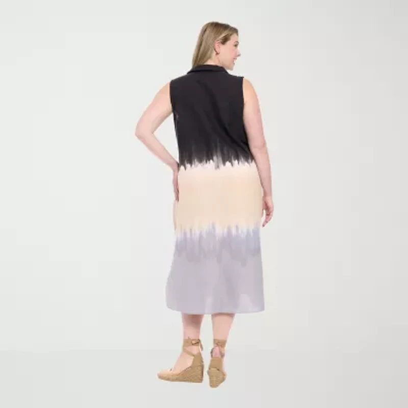 London Times Womens Sleeveless Tie Dye Plus Maxi Dress