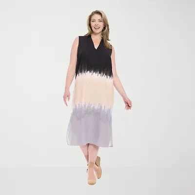 London Times Womens Sleeveless Tie Dye Plus Maxi Dress